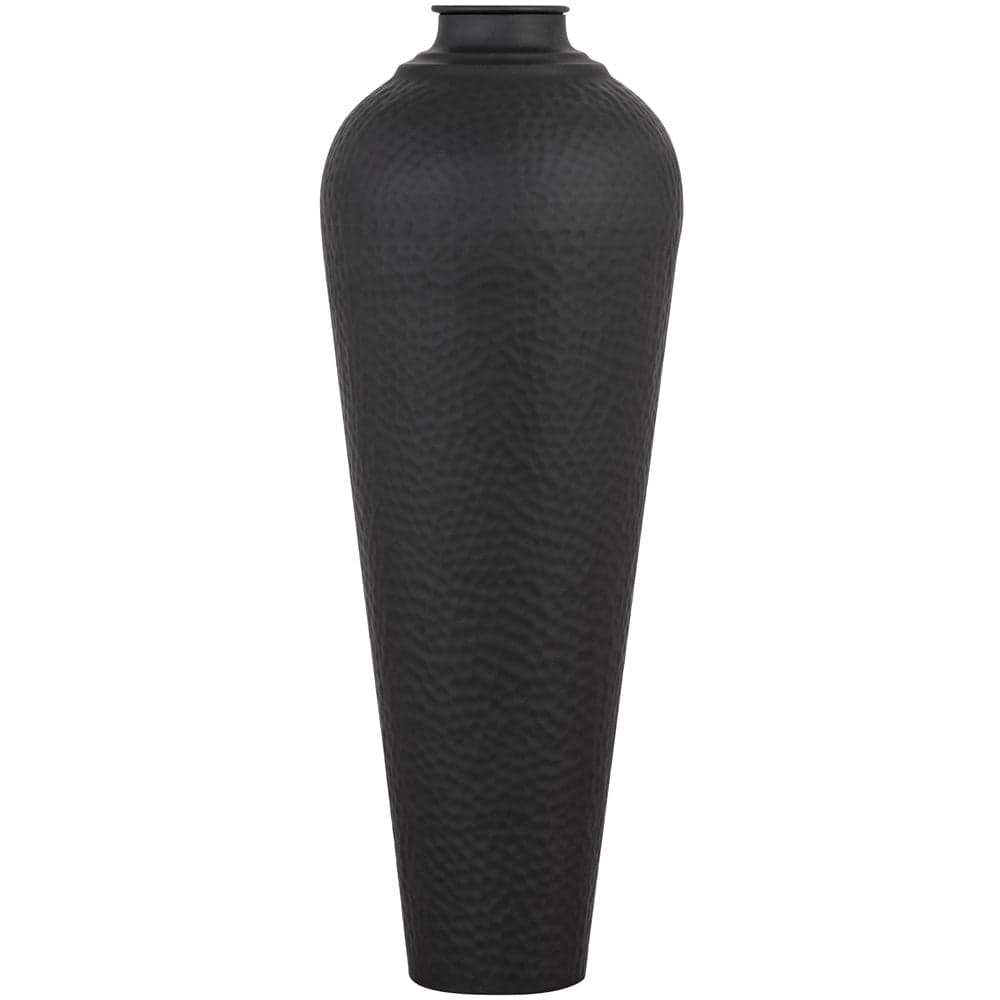 Matt Black Hammered Vase with Lid