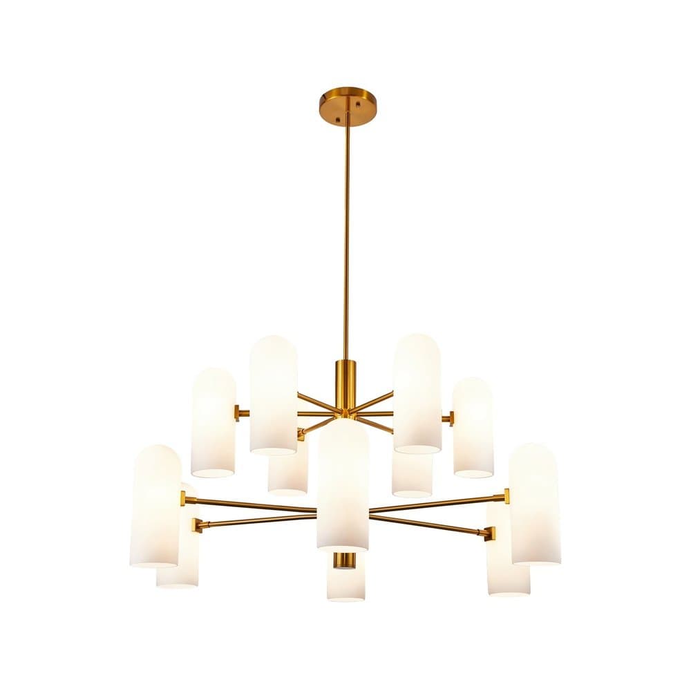 Pawson Chandelier – Brass & White Glass